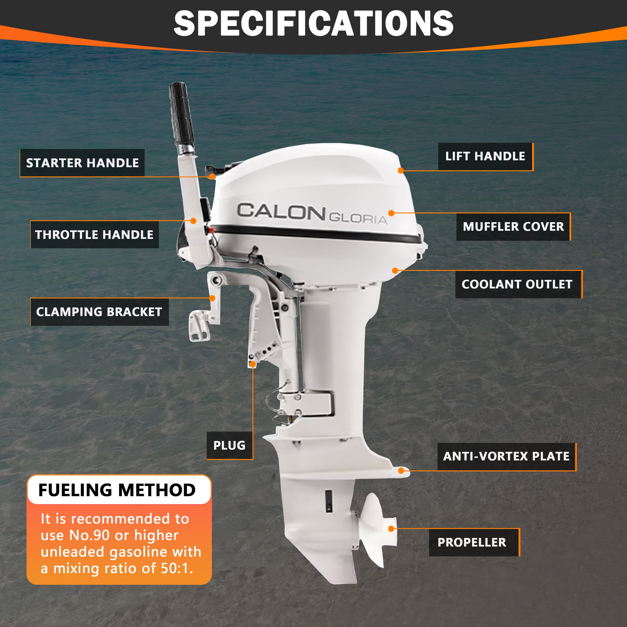 T15BS / 15HP 2 Stroke Boat Outboard Engine Marine Propulsion Motor For Private Water Use