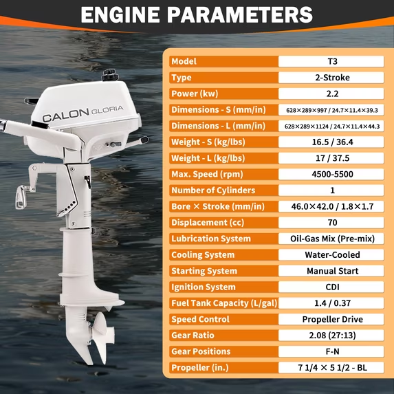 T3BS / 3HP 2 Stroke Boat Outboard Engine  Marine Propulsion Motor For Private Water Use