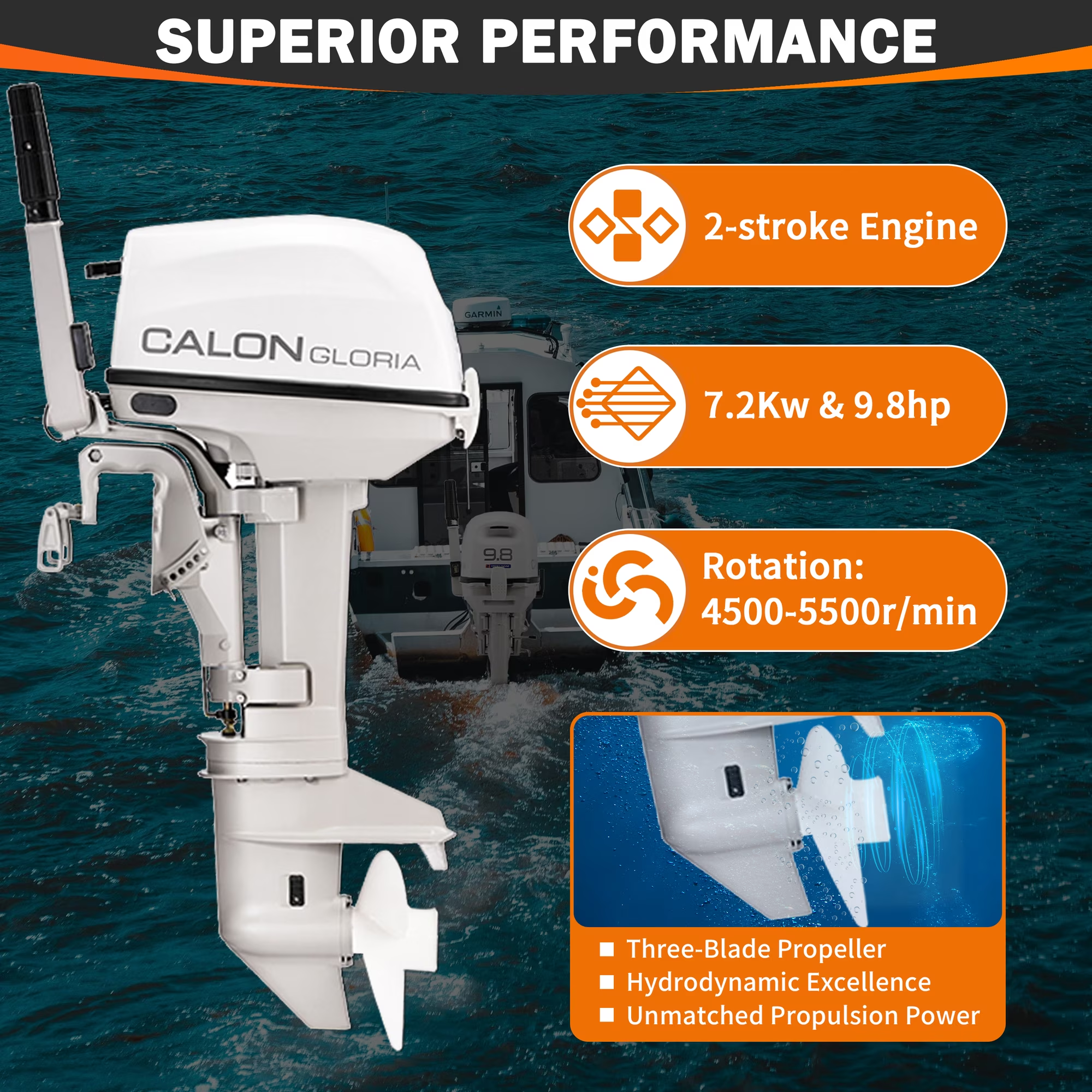 T9.8BS / 9.8HP 2 Stroke Boat Outboard Engine Marine Propulsion Motor For Private Water Use
